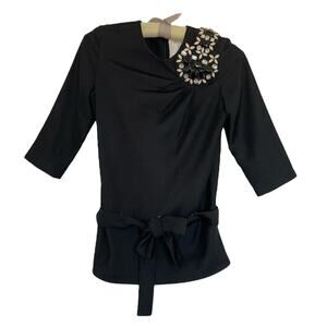 Karta Vintage Black Belted Jewel Adorned Tunic size Small